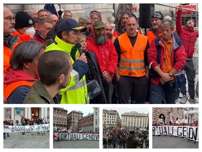 "No green pass", il leader dei portuali triestini Stefano Puzzer a Genova: "Blocchiamo l'economia di chi pensa di comandare il paese" (FOTO e VIDEO)