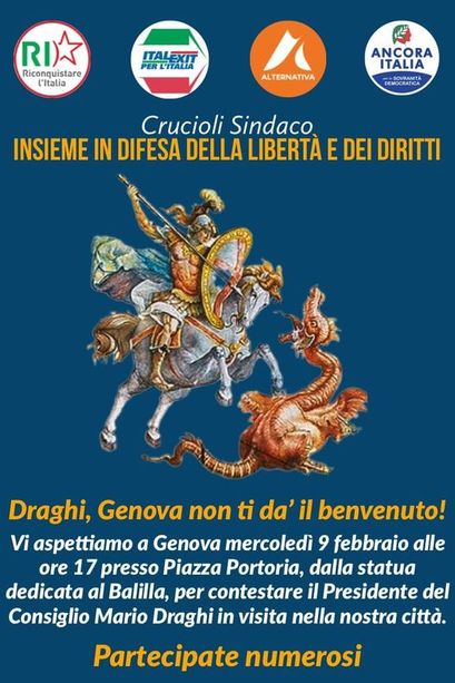 Arriva Draghi, domani manifestazione davanti alla statua del Balilla