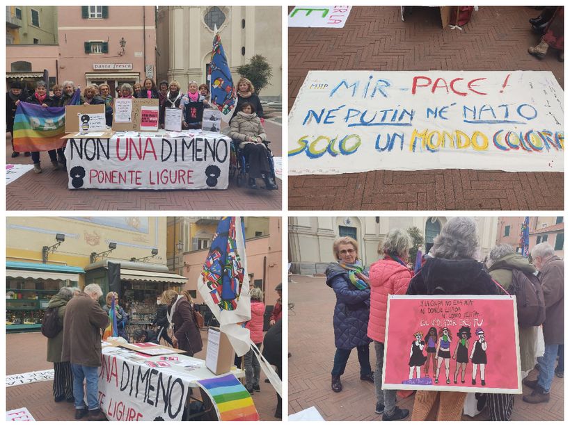Imperia, sit in di 'Non una di meno' per le donne e contro la guerra. Le attiviste: "Solidali indifferentemente con russe e ucraine" (foto e video)
