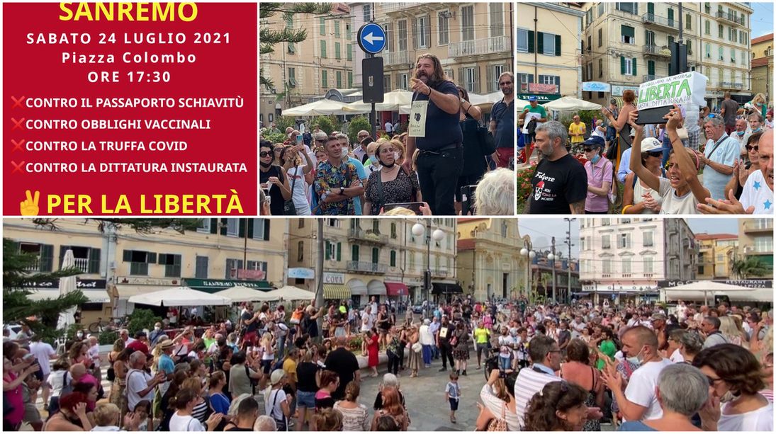 A Sanremo la protesta 'Basta dittatura!': in 250 contro l'obbligo del green pass (foto e video)