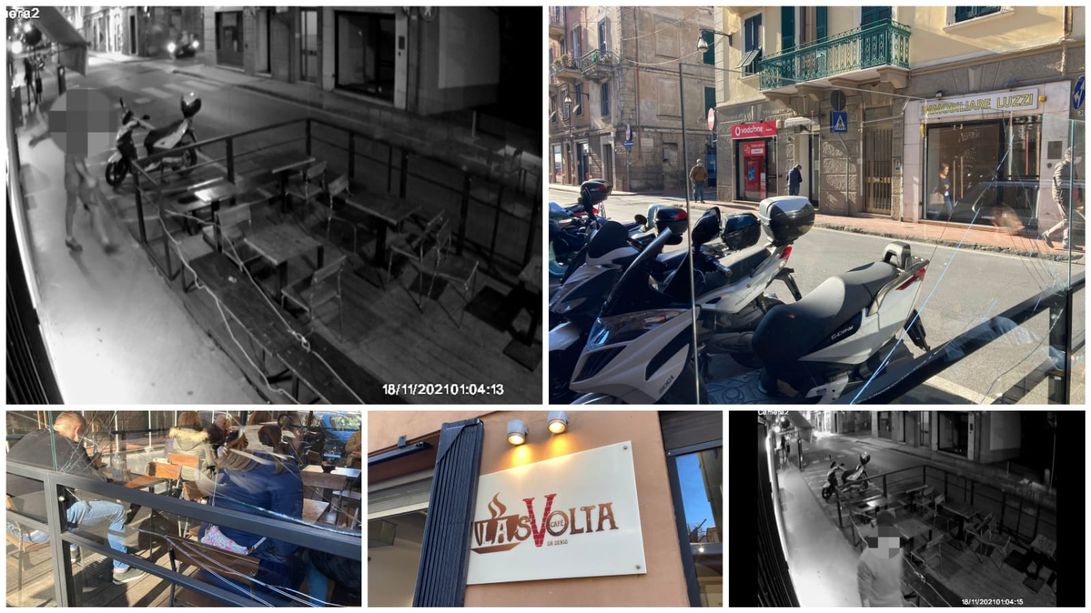 Imperia, atto vandalico nella notte, straniero danneggia la vetrina di un dehors: ripreso dalle telecamere (foto e video)