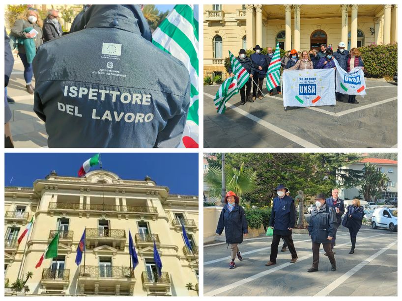 Protesta in Prefettura degli ispettori del lavoro imperiesi: "Siamo sotto organico e costretti a usare auto e telefonini nostri per i servizi. Vogliamo tutela (foto e video)