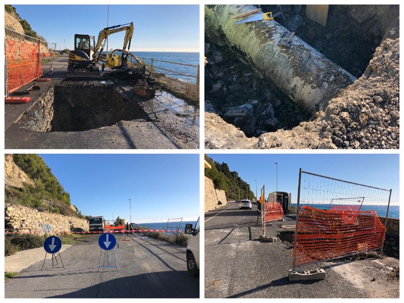 Imperia, operai al lavoro per ripristinare i danni alla rete idrica sull'Incompiuta: si aggiunge un'altra rottura alla Galeazza (foto e video)