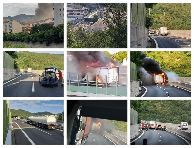 A fuoco un camion sulla A10: chiuso in entrambe le direzioni il tratto Albisola-Savona (FOTO e VIDEO)