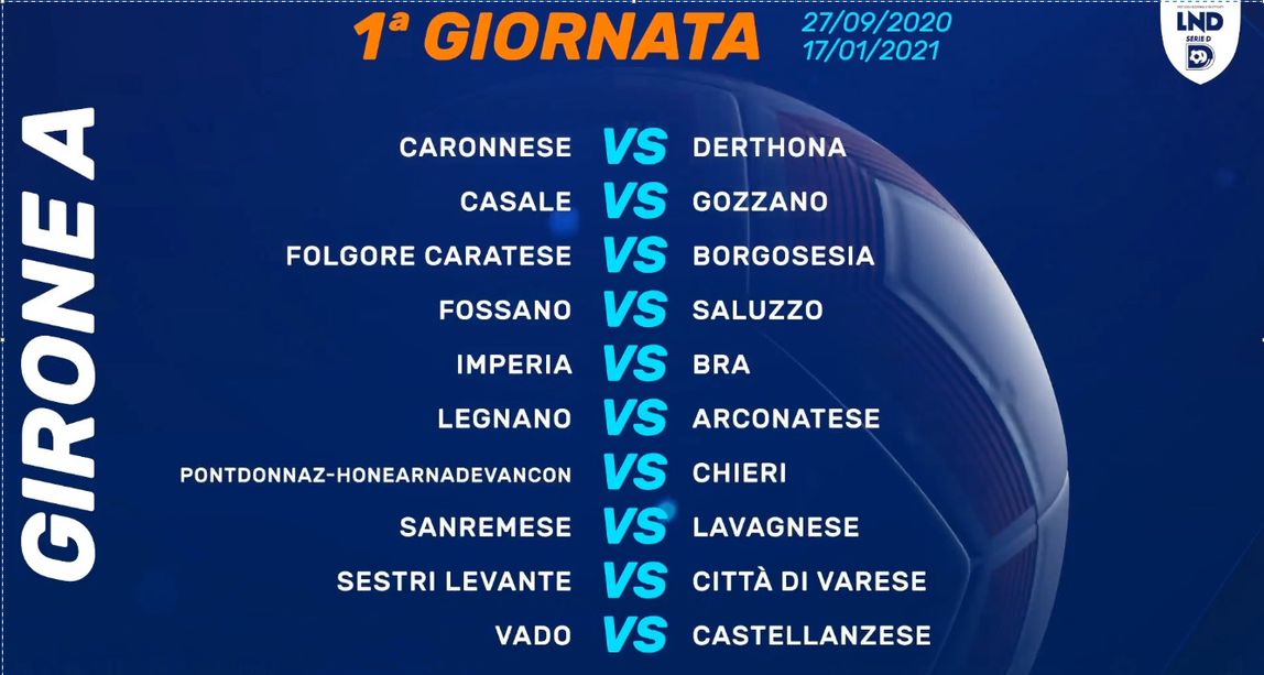 Calcio, Serie D: la composizione dei calendari, esordio interno per Vado, Sanremese e Imperia