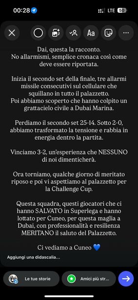 Paura a Dubai durante la finale del NAS Tournament di volley: allarme missili nel palazzetto, poi la rimonta di Cuneo