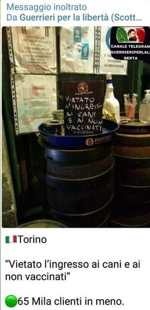 "Vietato l'ingresso ai cani e ai non vaccinati": bufera su un pub torinese. "Qui ci vogliono le molotov" "Vietato l'ingresso ai cani e ai non vaccinati": bufera su un pub torinese. "Qui ci vogliono le molotov"