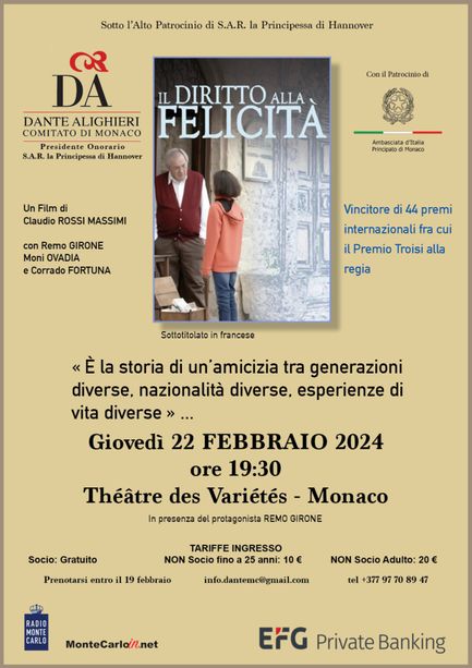 A Monaco “Il Diritto alla Felicità” con Remo Girone, storia di amicizia e libertà attraverso i libri A Monaco “Il Diritto alla Felicità” con Remo Girone, storia di amicizia e libertà attraverso i libri