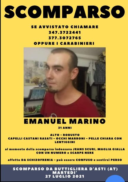 Ancora nessuna traccia di Emanuel Marino. Oggi pomeriggio la famiglia distribuirà volantini per aiutare le ricerche