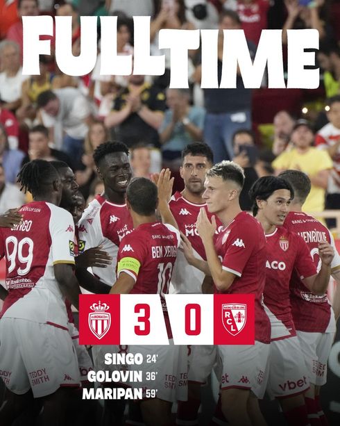 AS Monaco, dominio al Louis II con il Lens: 3-0 dei biancorossi ora soli al comando di Ligue 1