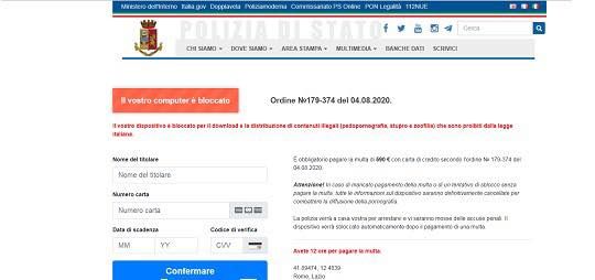 “Il tuo computer è bloccato”: tentativo di estorsione con sito falso della Polizia di Stato “Il tuo computer è bloccato”: tentativo di estorsione con sito falso della Polizia di Stato