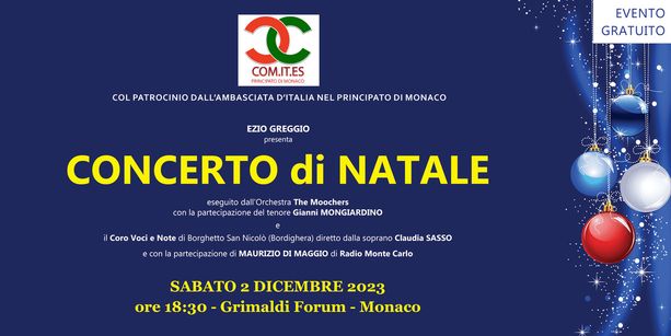 Per il Concerto di Natale del Com.It.Es. 2023 di Monaco arriva il tenore Gianni Mongiardino