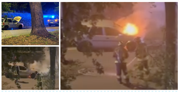 VIDEO. Auto in fiamme in mezzo alla strada, momenti di paura in zona stadio a Varese