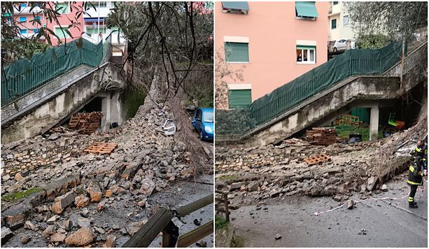 San Fruttuoso, crolla la scala di accesso alla scuola Contubernio d'Albertis