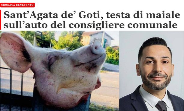 In Campania spunta un'intimidatoria testa di maiale per un consigliere comunale, ma un giornale usa foto di un avvocato di Asti In Campania spunta un'intimidatoria testa di maiale per un consigliere comunale, ma un giornale usa foto di un avvocato di Asti