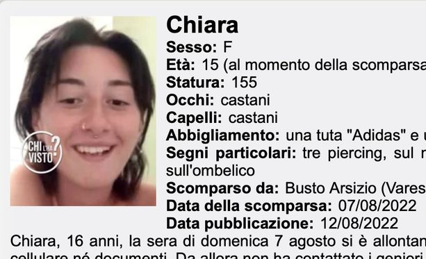 «Aiutateci a ritrovare Chiara, ha solo 15 anni. L'ultima volta è stata vista a Busto Arsizio» «Aiutateci a ritrovare Chiara, ha solo 15 anni. L'ultima volta è stata vista a Busto Arsizio»
