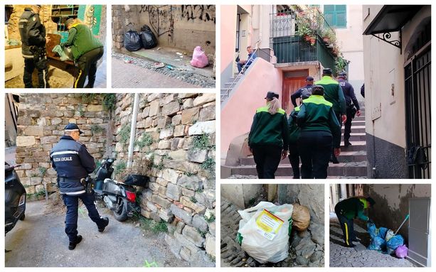 Sanremo: blitz nella Pigna contro l'abbandono dei rifiuti, cinque multe e trovato anche uno scooter abbandonato (Foto)