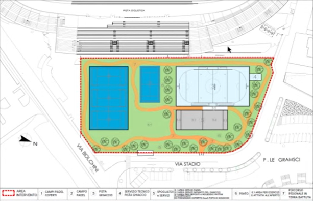 Quattro campi da paddle e una pista ghiaccio provvisoria. Ecco il progetto dell'antistadio Quattro campi da paddle e una pista ghiaccio provvisoria. Ecco il progetto dell'antistadio