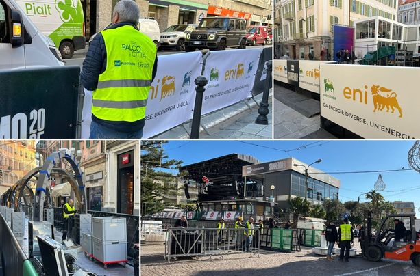 Sanremo si veste di Festival: cartelloni in via Roma e sul Green Enicarpet. In piazza Colombo il Suzuki Stage è pronto al debutto (Foto) Sanremo si veste di Festival: cartelloni in via Roma e sul Green Enicarpet. In piazza Colombo il Suzuki Stage è pronto al debutto (Foto)