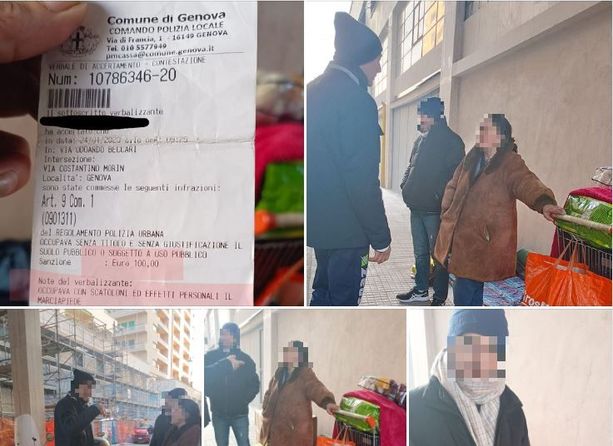 Foce, 100 euro di multa a due clochard per aver occupato il marciapiede, scoppia la polemica