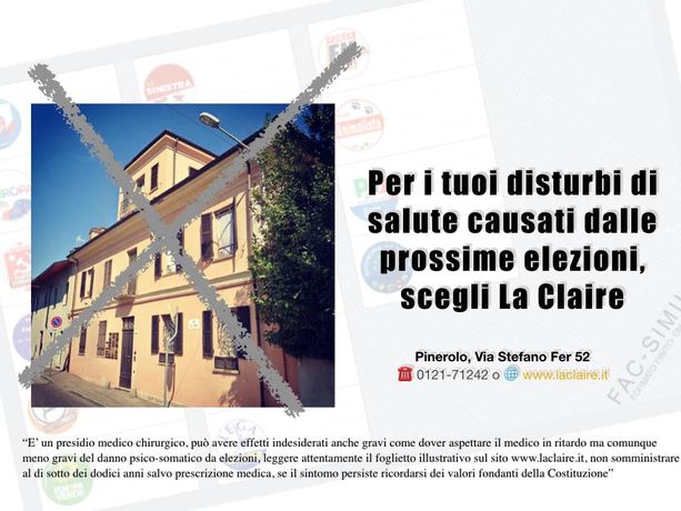 La Claire di Pinerolo come Taffo: “Curiamo i mali da campagna elettorale” La Claire di Pinerolo come Taffo: “Curiamo i mali da campagna elettorale”