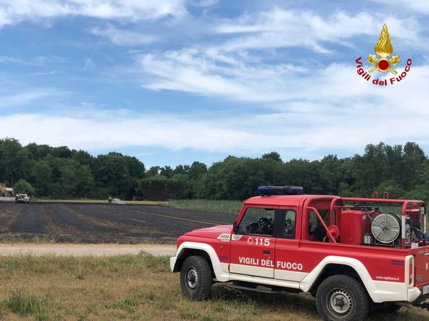 Fiamme nel campo a Gorla Maggiore: vicino c'era una ditta di pallet Fiamme nel campo a Gorla Maggiore: vicino c'era una ditta di pallet