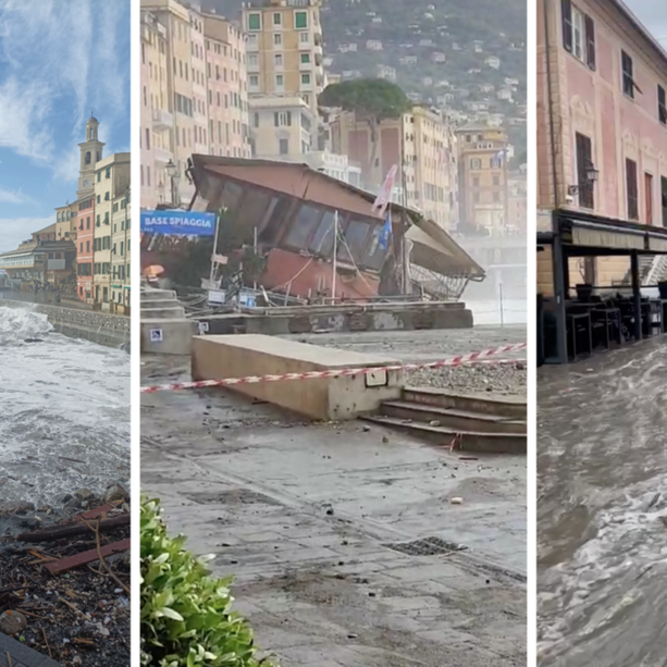La mareggiata colpisce il Levante, a Camogli la violenza delle onde fa crollare un ristorante (Foto e Video)