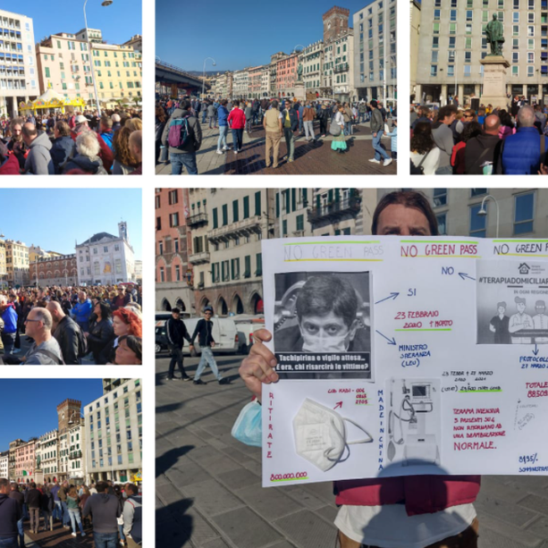 &quot;No green pass&quot;, manifestazione, corteo e concerto dei coristi del Carlo Felice in piazza della Vittoria (FOTO e VIDEO)