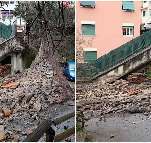 San Fruttuoso, crolla la scala di accesso alla scuola Contubernio d'Albertis