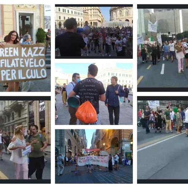 In mille a Genova contro il green pass, insulti a Mattarella, Draghi, Toti e momenti di tensione con i giornalisti (FOTO e VIDEO)