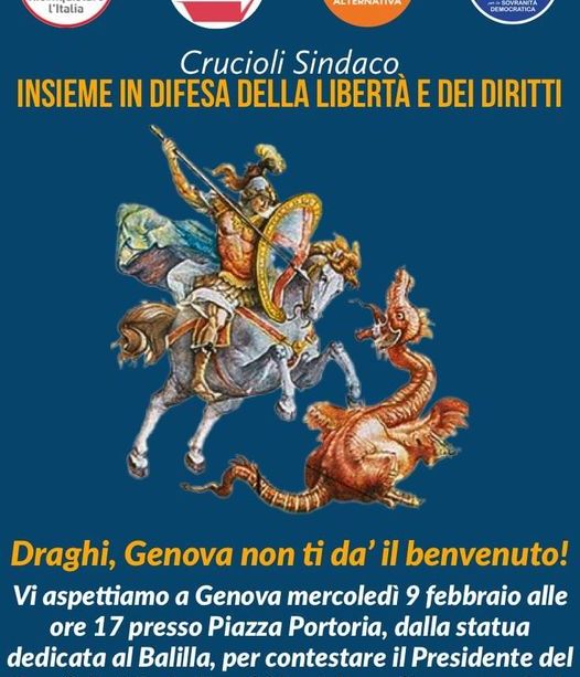 Arriva Draghi, domani manifestazione davanti alla statua del Balilla