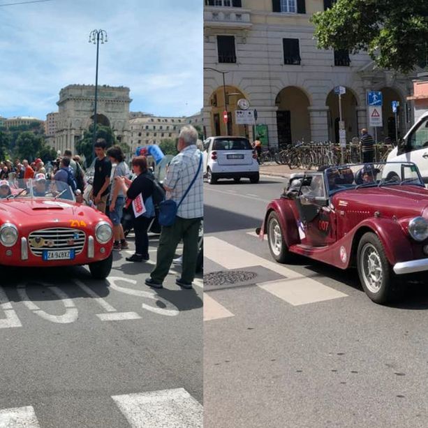 Oltre quattrocento auto storiche sfilano per le strade della città, la Mille Miglia per la prima volta a Genova