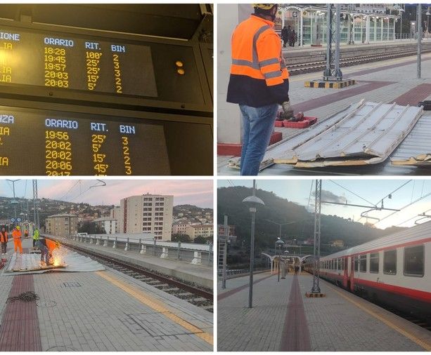 Crolla parte della tettoia ferroviaria sui binari in stazione a Imperia: treni accumulano ritardo anche di un'ora e 40 minuti (FOTO)