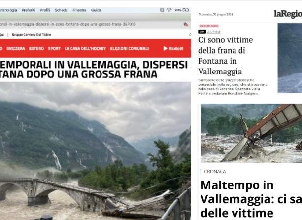 Ticino, disastro e dispersi in Vallemaggia. Giù un ponte, niente elettricità ed evacuazioni