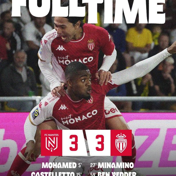 Ligue 1. AS Monaco, prova d'orgoglio a Nantes: i monegaschi rimontano e pareggiano 3-3