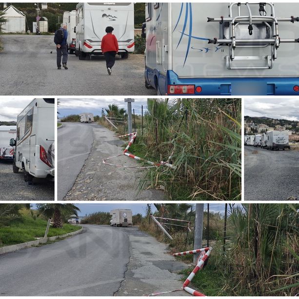 Sanremo: distrutta la sbarra installata dal comune, i camper invadono nuovamente lo 'stradone' di Pian di Poma (Foto)