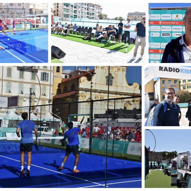 Sanremo: in piazza Colombo è padel mania, stamattina le esibizioni ed oggi i giornalisti di Sky e gli ex campioni del calcio (Foto e Video)