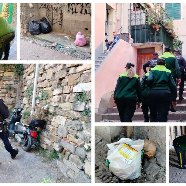 Sanremo: blitz nella Pigna contro l'abbandono dei rifiuti, cinque multe e trovato anche uno scooter abbandonato (Foto)