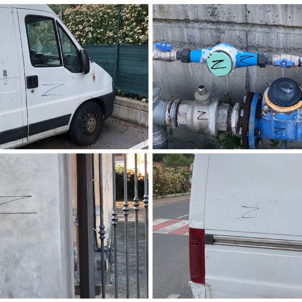 Imperia, nel parcheggio delle scuole di Caramagna spuntano le ‘Z’ dei carri armati russi (foto)
