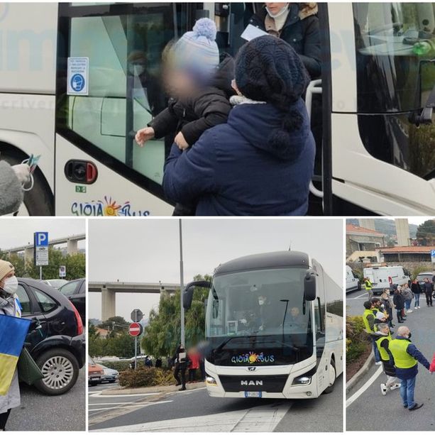 Arrivato a Imperia il primo pullman con i profughi scappati dalla guerra in Ucraina (Foto e video)