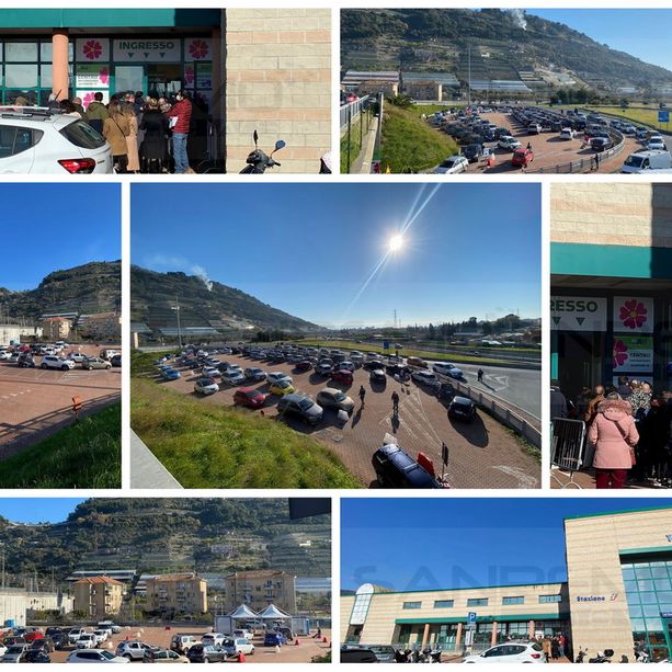 Taggia: lunghe code questa mattina per i tamponi in 'drive through' e per le 'terze dosi' in stazione (Foto)