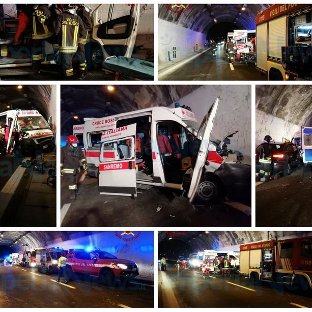 Imperia: grave incidente stanotte sulla A10, si scontrano un'ambulanza e un'auto. Sei feriti (Foto)