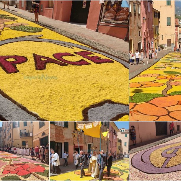 Imperia, torna nel cuore di Porto Maurizio l'Infiorata di via Carducci: migliaia di petali invocano la pace (foto e video)