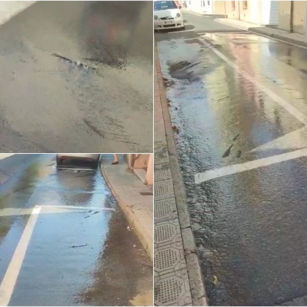 Sanremo: perdita d’acqua dall’asfalto a Bussana, un altro schiaffo all’emergenza idrica. I residenti: “Abbiamo chiamato subito, ma interverranno domani” (video)