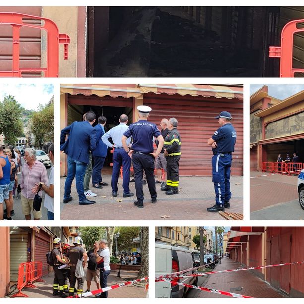 Ventimiglia: sopralluogo di Vvf ed Asl dopo l'incendio al mercato coperto, titolari dei box preoccupati (Foto e Video)