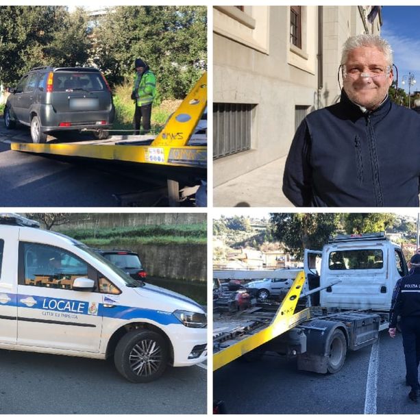 Imperia, lotta al degrado: rimosse dalla polizia locale molte auto abbandonate tra Oneglia e Caramagna (foto e video)