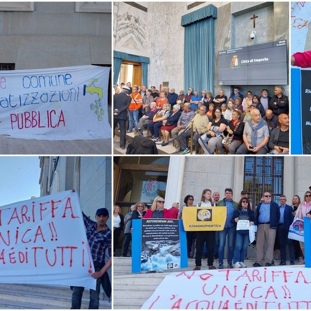 Maxi bollette di Rivieracqua, la protesta cresce: presidio davanti al Comune di Imperia (foto e video)