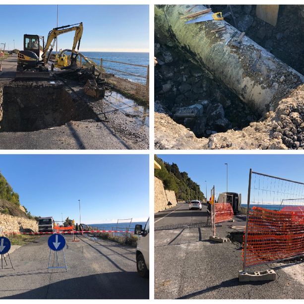 Imperia, operai al lavoro per ripristinare i danni alla rete idrica sull'Incompiuta: si aggiunge un'altra rottura alla Galeazza (foto e video)
