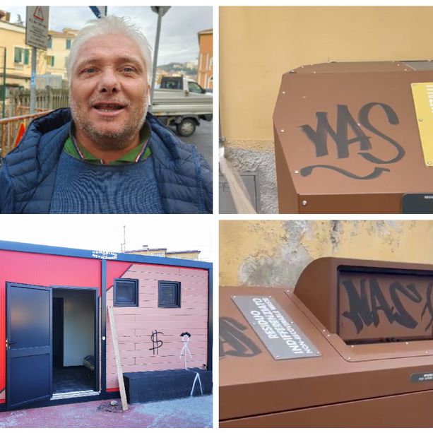 Imperia, già danneggiate con scritte vandaliche le nuove isole ecologiche. Gagliano: “Autori ripresi dalle telecamere” (foto)