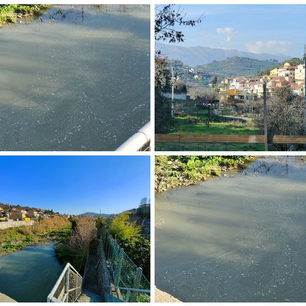 Imperia, acqua torbida e macchie biancastre nel torrente Caramagna. Già in passato era stato oggetto di scarichi fognari (foto)